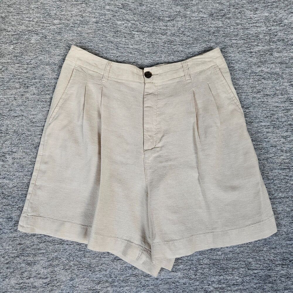 Gap High Rise Pleated Linen Shorts Tan Beige Womens Size 12 Boho Chic Minimalist